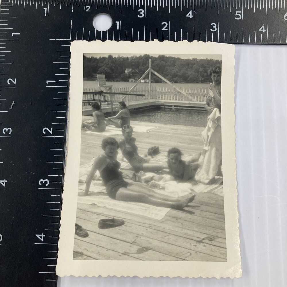 Women in Swimsuits Lake 1940s 1950s Snapshot Photograph Vintage Americana